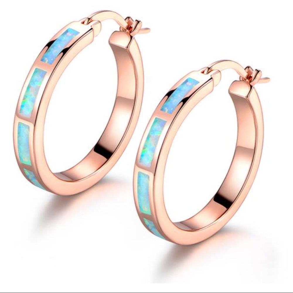 LAST 1❗️BESTSELLING ROSE GOLD FIRE OPAL HOOP - Picture 2 of 7